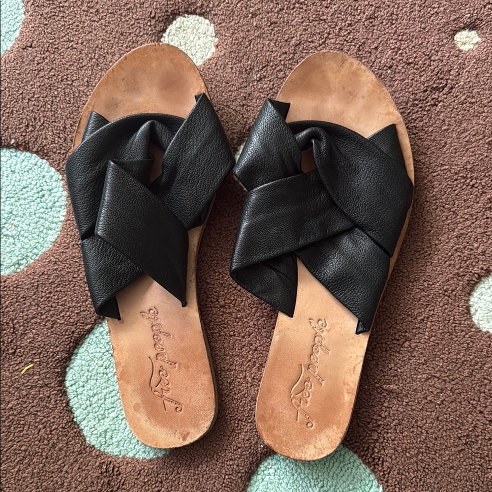 Free People Black Slide Sandals with Crossed Straps